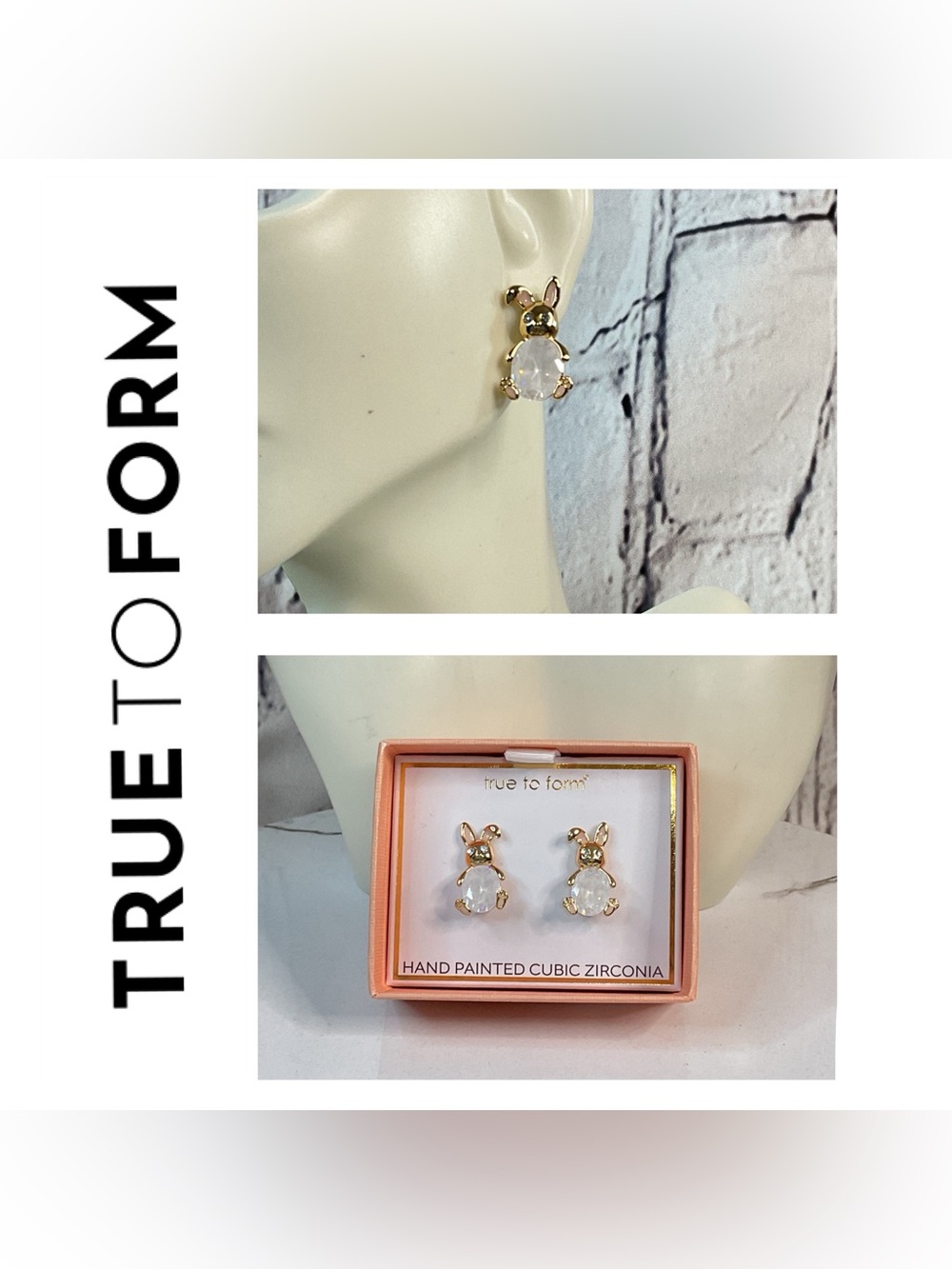 🌟🌟 True to Form Gold Bunny Crystal Stud Earrings